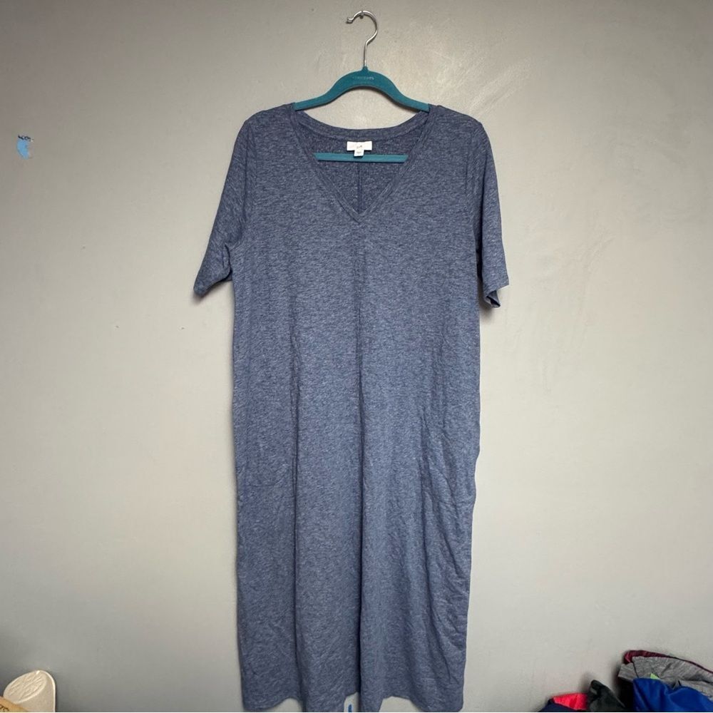 J Jill Casual Heather Blue V-Neck Dress size Large L with pockets Women’s